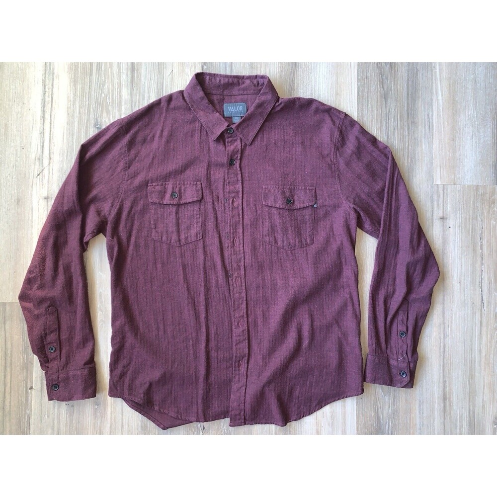 VALOR COLLECTIVE BURGUNDY FLANNEL LONG SLEEVE HERRINGBONE SHIRT MENS SZ XXL